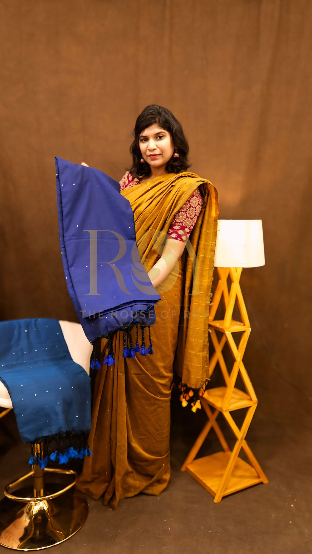 Midnight Blue Sequinned Khadi Mul Cotton Saree