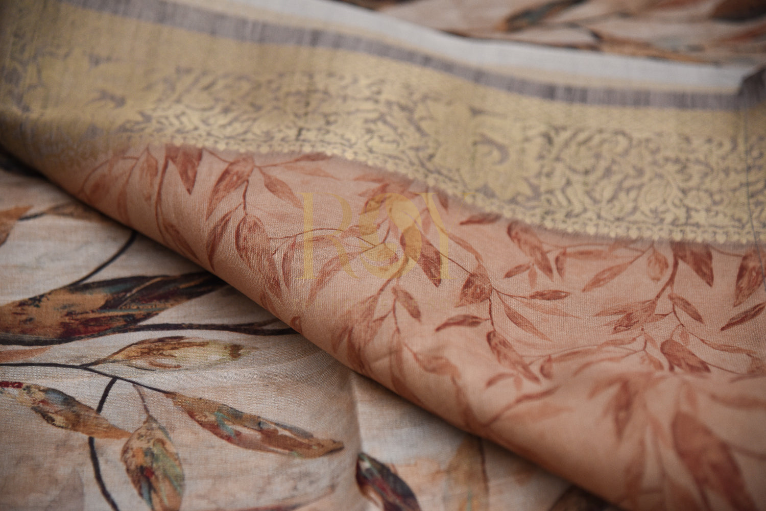 Printed Mix Cotton Saree with Dusty Jari