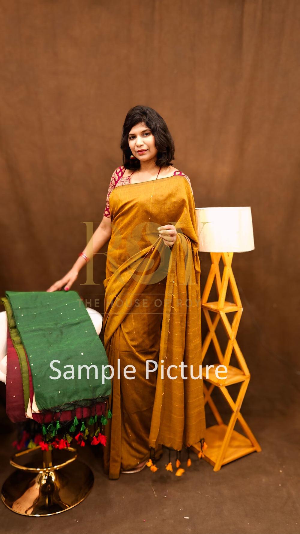 Magenta Sequinned Khadi Mul Cotton Saree