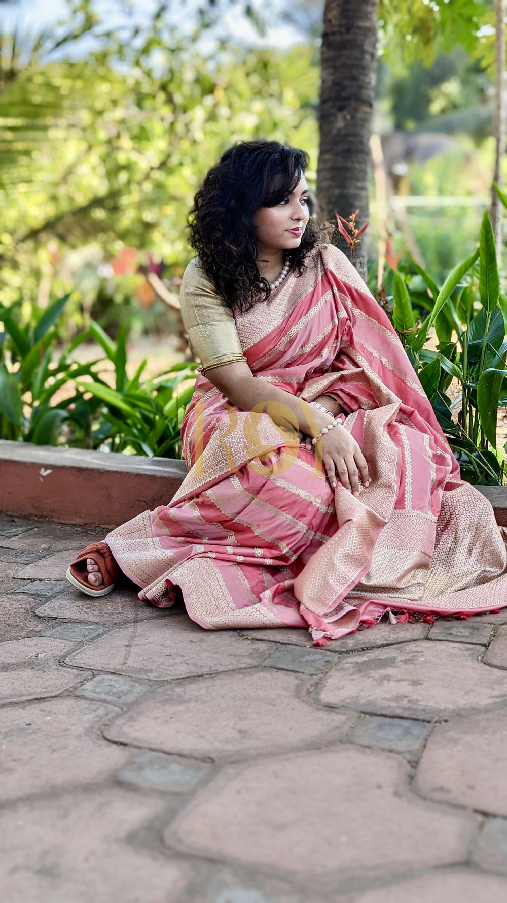 Peachish Pink Banarasi Silk Saree