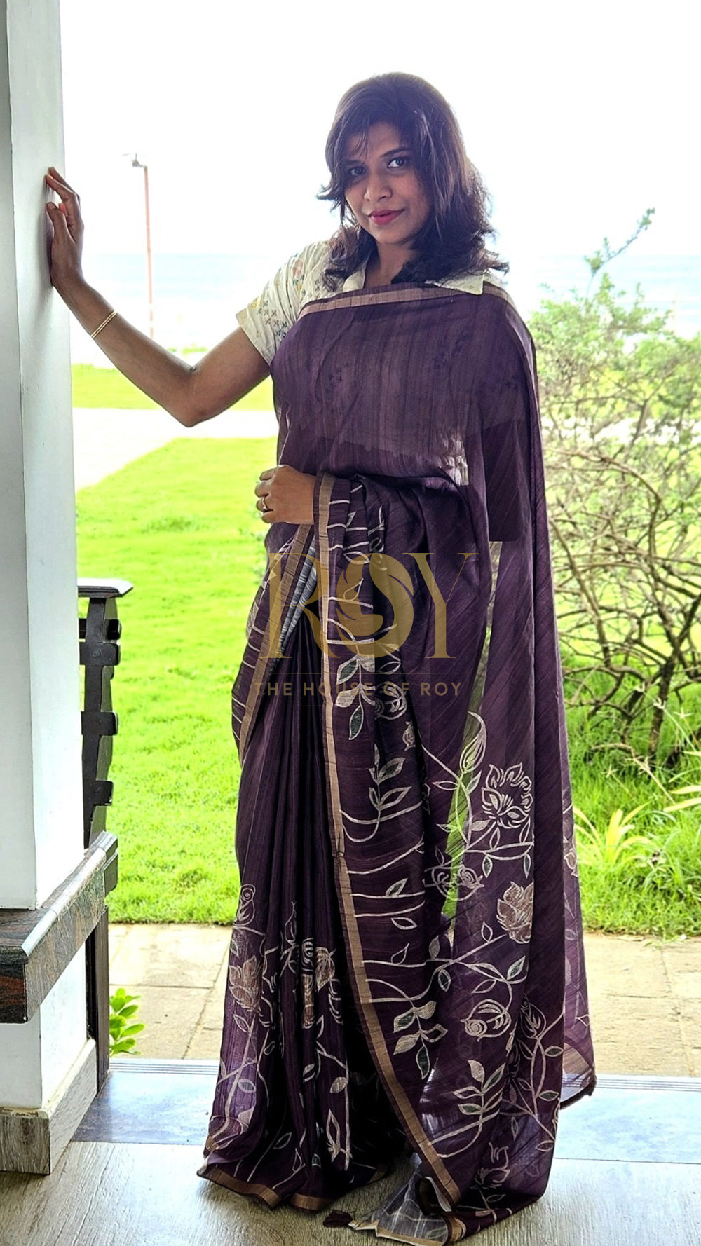 Printed Soft Mix Cotton Saree in Wine Color