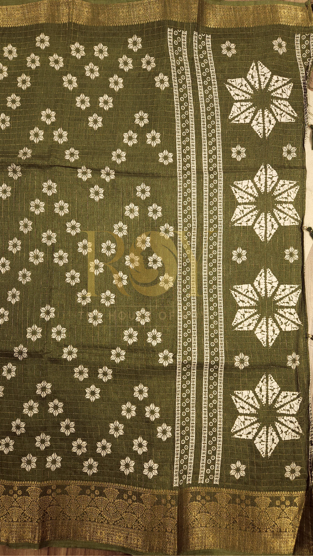 Moss Green Flower Print Dola Silk Saree