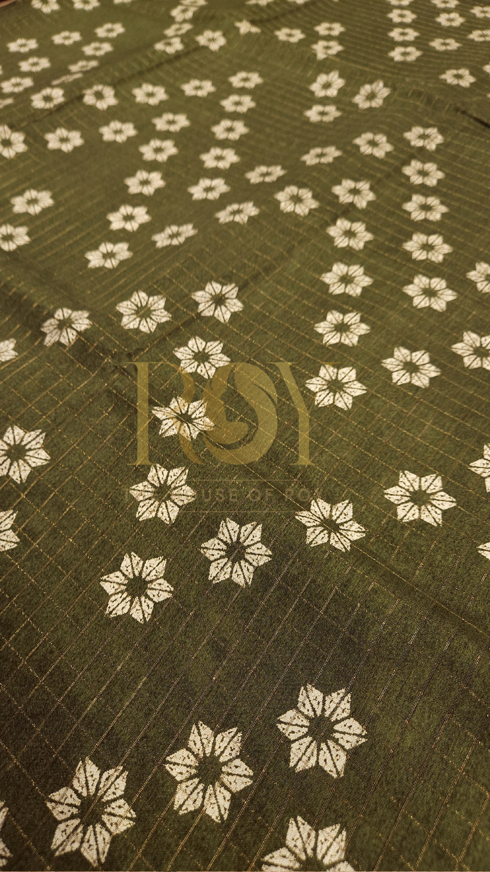Moss Green Flower Print Dola Silk Saree