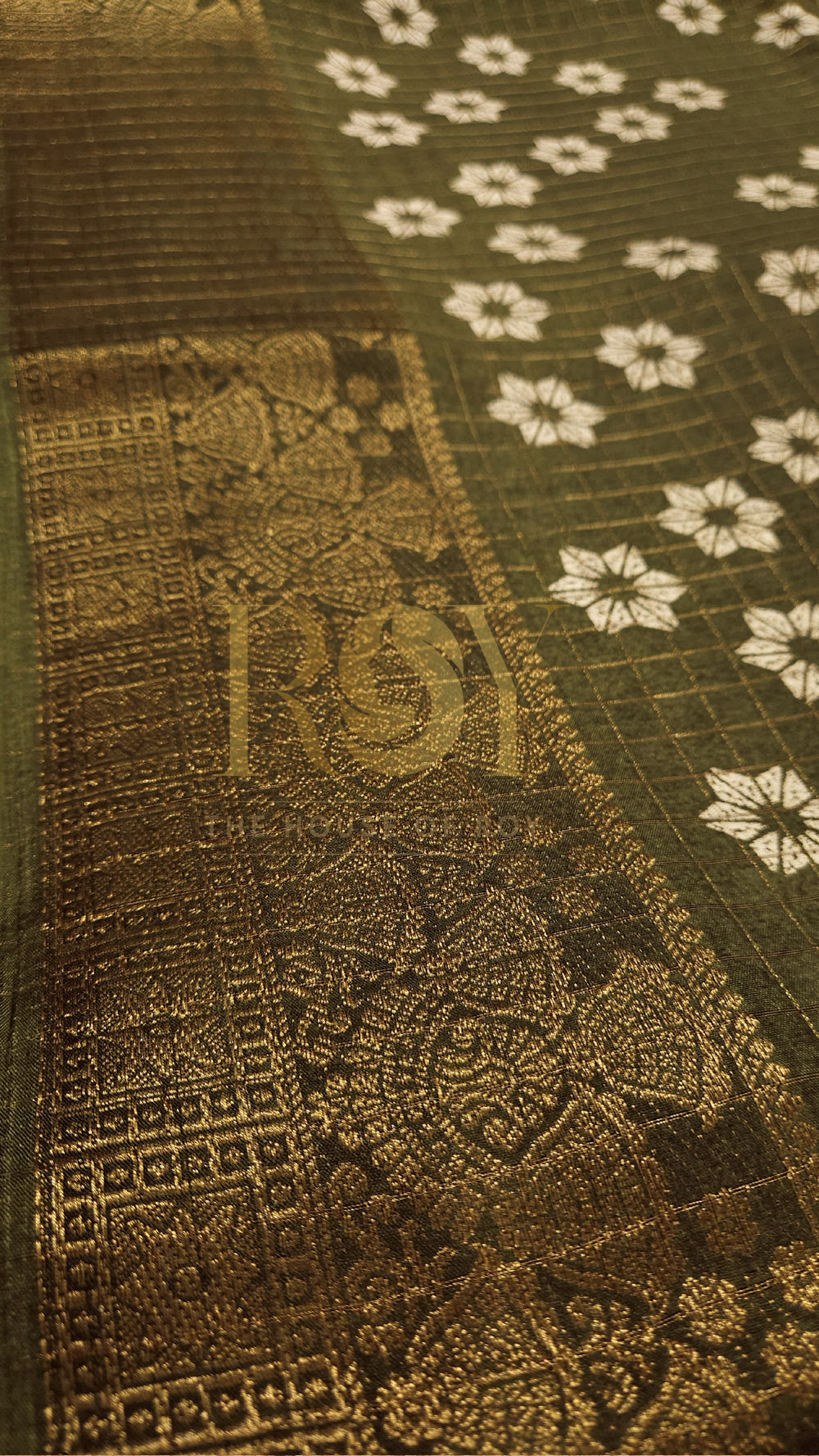 Moss Green Flower Print Dola Silk Saree