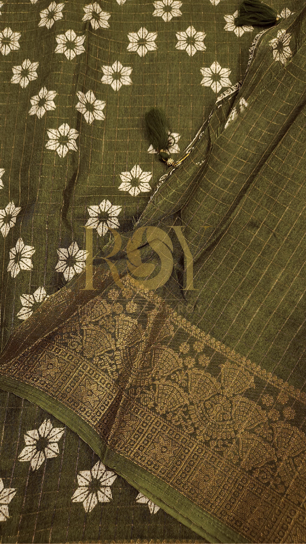 Moss Green Flower Print Dola Silk Saree
