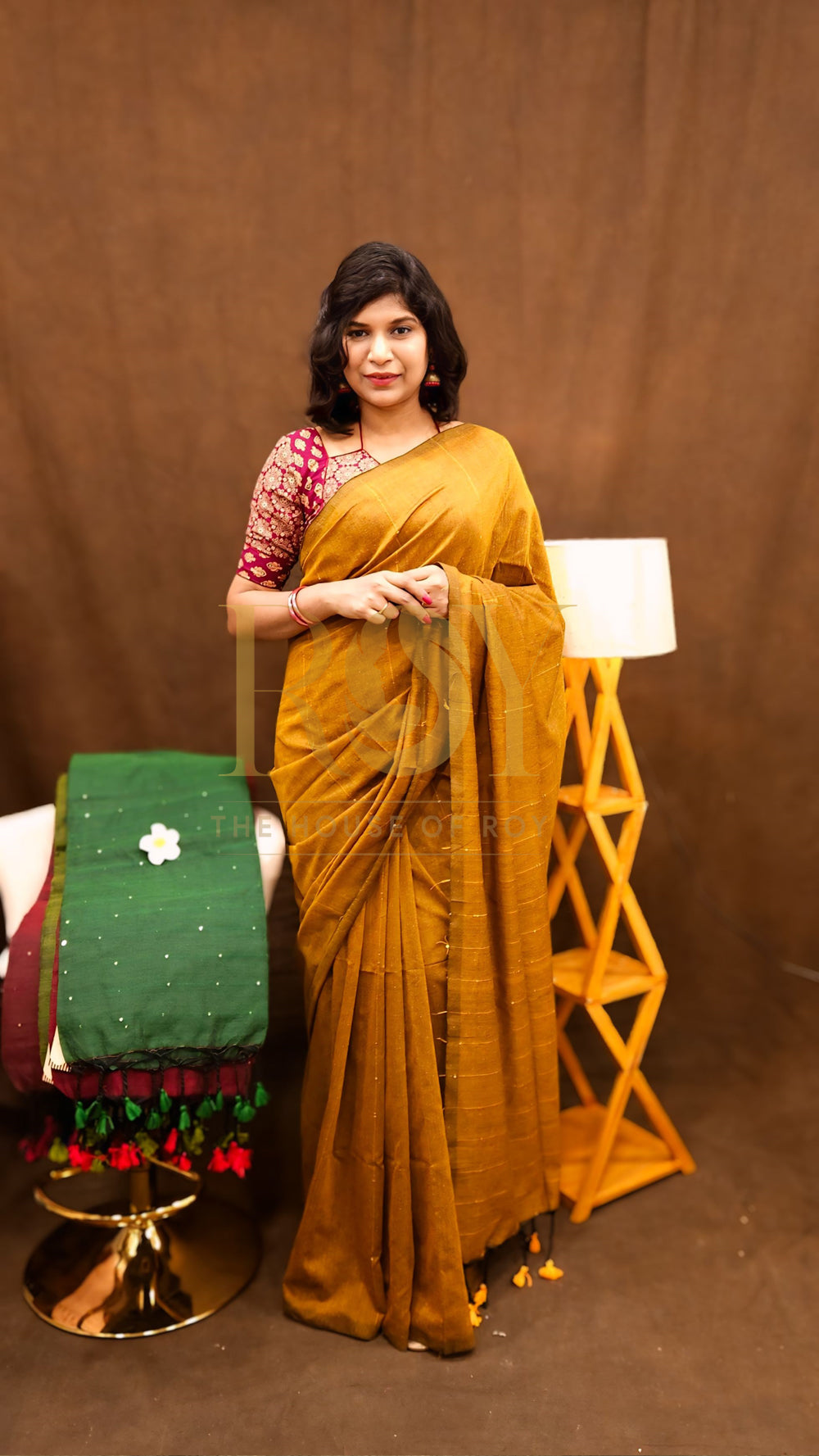 Mustard Sequinned Khadi Mul Cotton Saree