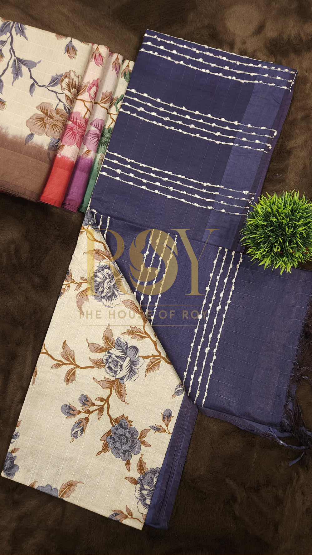 Navy Blue Floral Print Saree