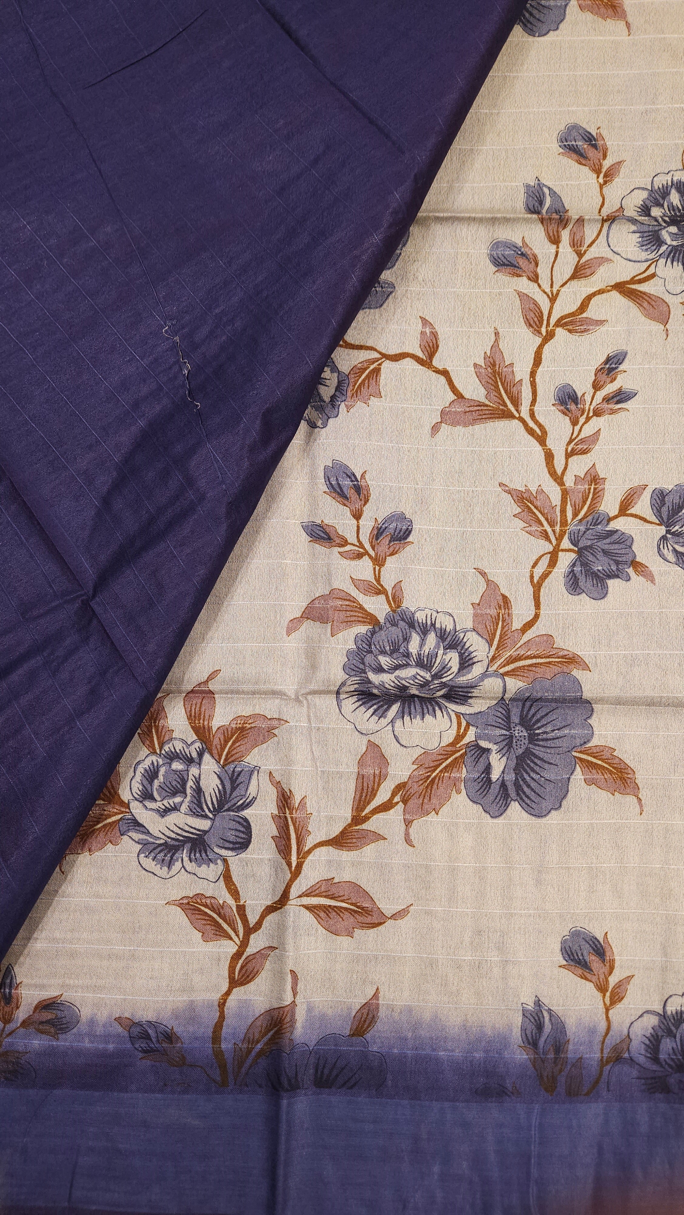 Navy Blue Floral Print Saree