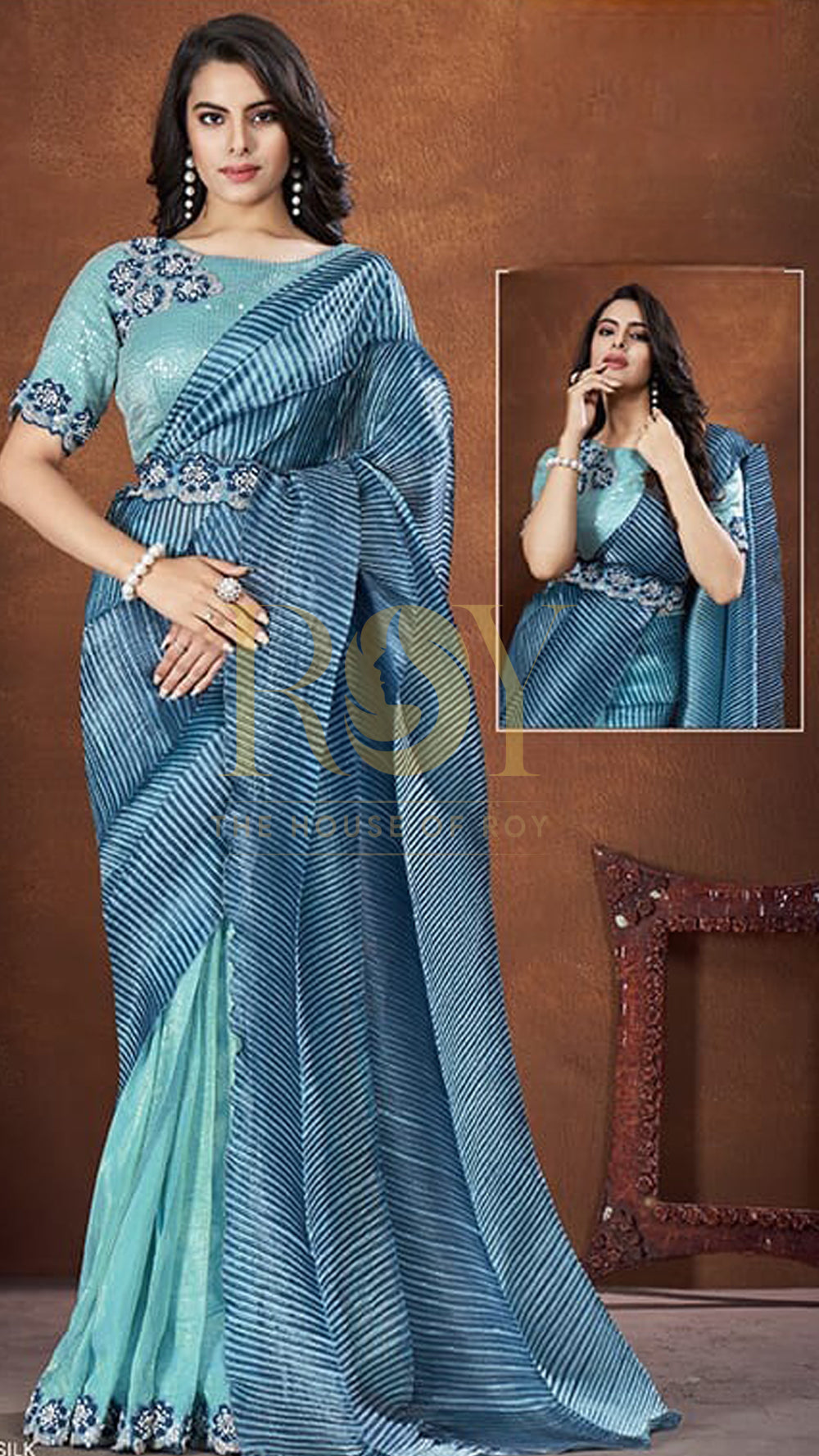 Sapphire Blue Pre-Draped Designer Saree