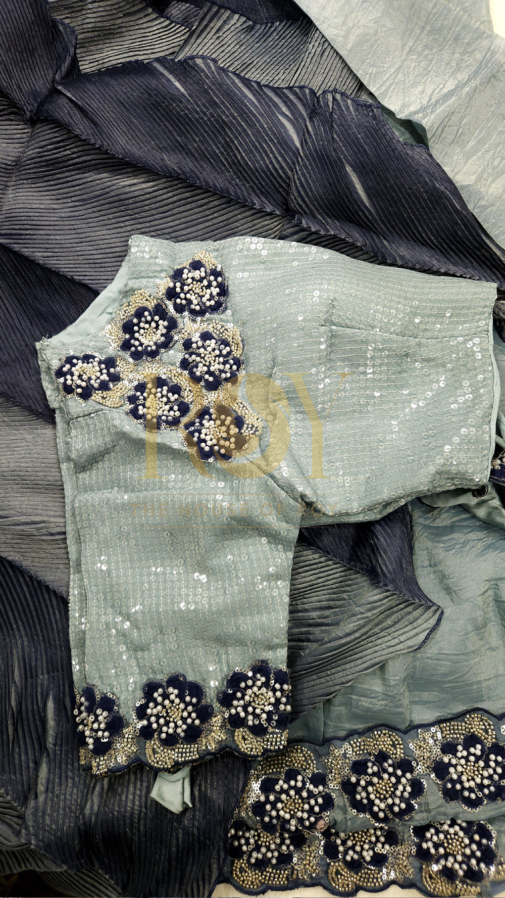 Sapphire Blue Pre-Draped Designer Saree