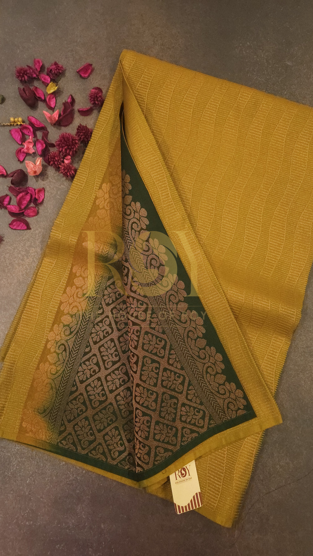 Ochre Yellow Brocade Silk Saree