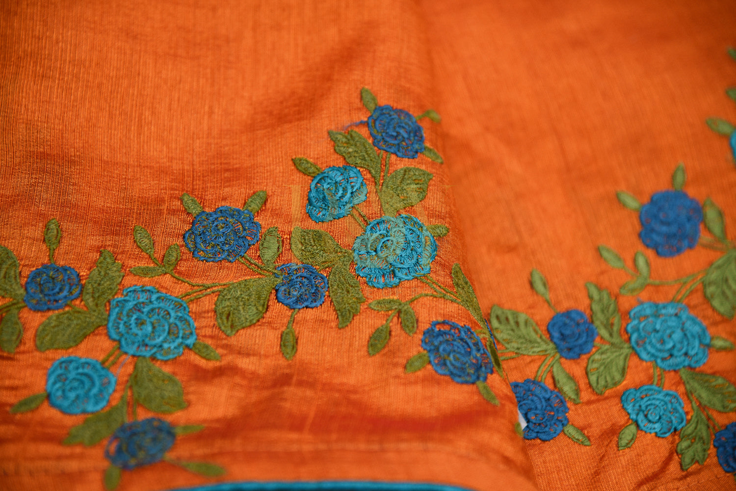 Orange Silk Embroidery Saree