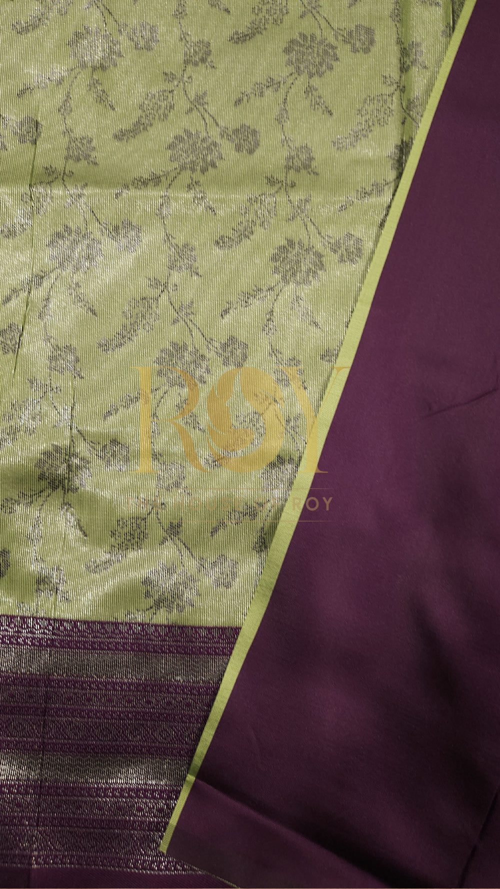 Pale green with purple fancy tissue saree