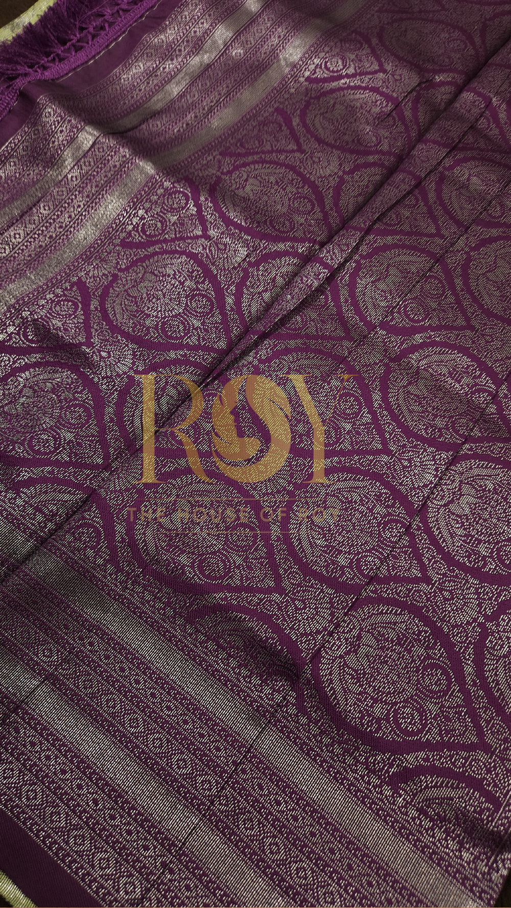 Pale green with purple fancy tissue saree