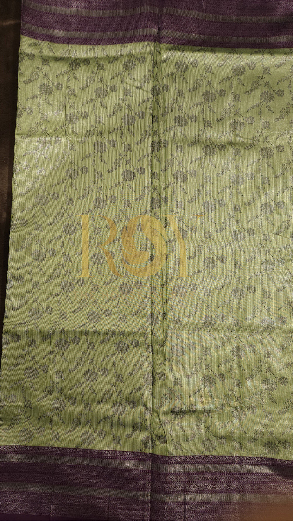 Pale green with purple fancy tissue saree