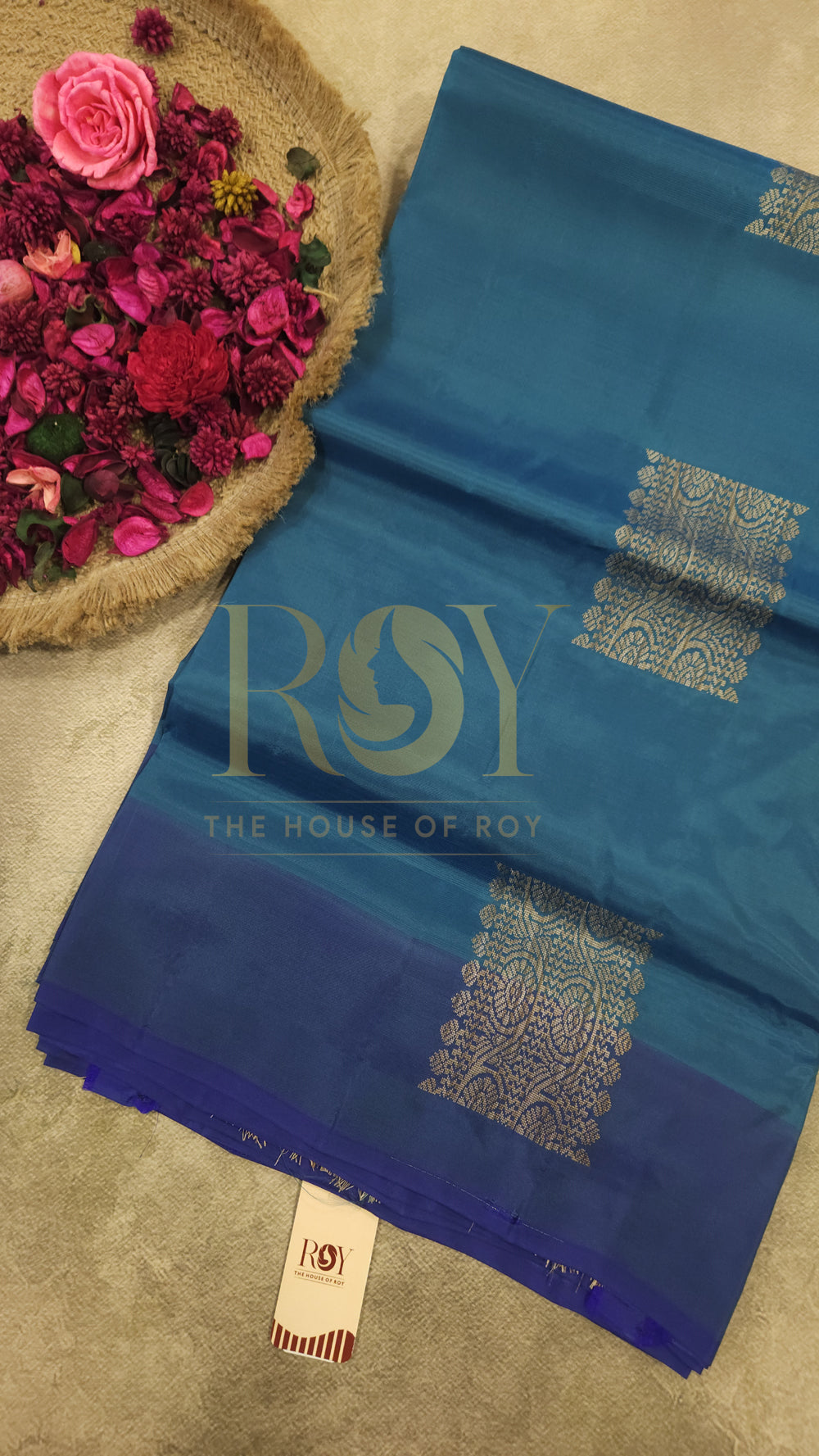 Turquoise Blue Paper Soft Silk Saree