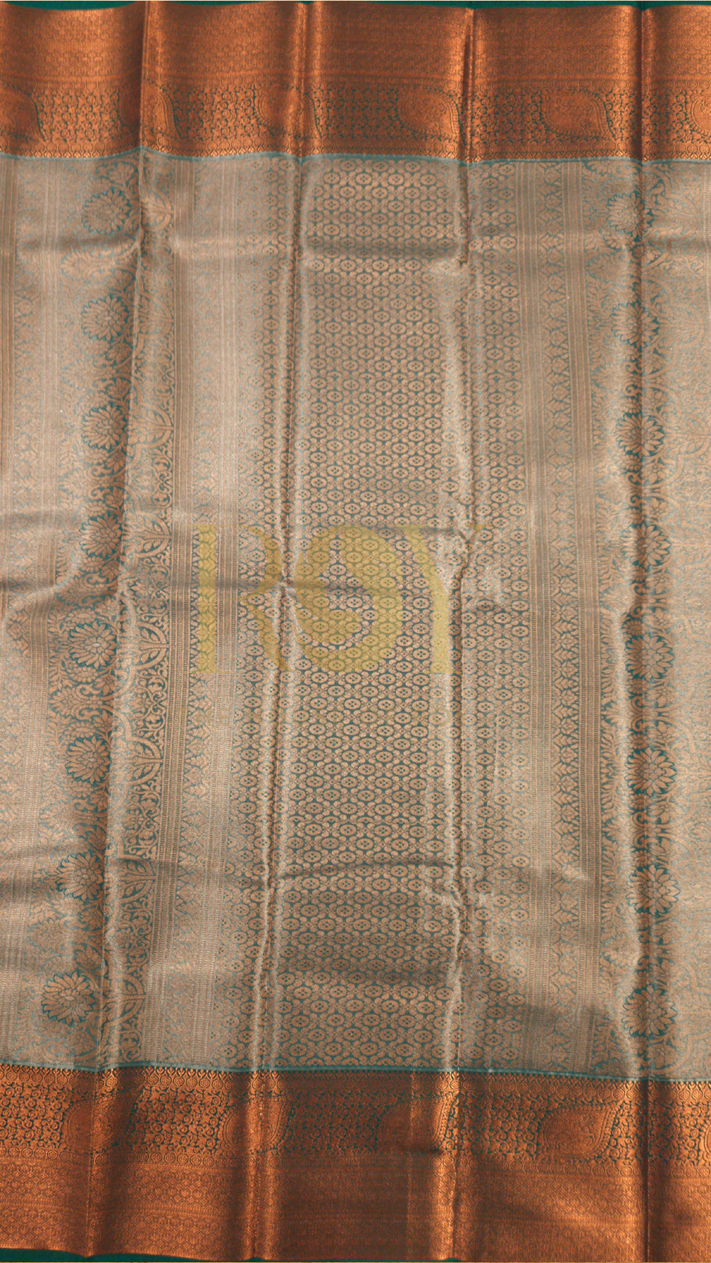 Parrot Green Copper Jari Kodi Jacquard Tissue Silk Saree