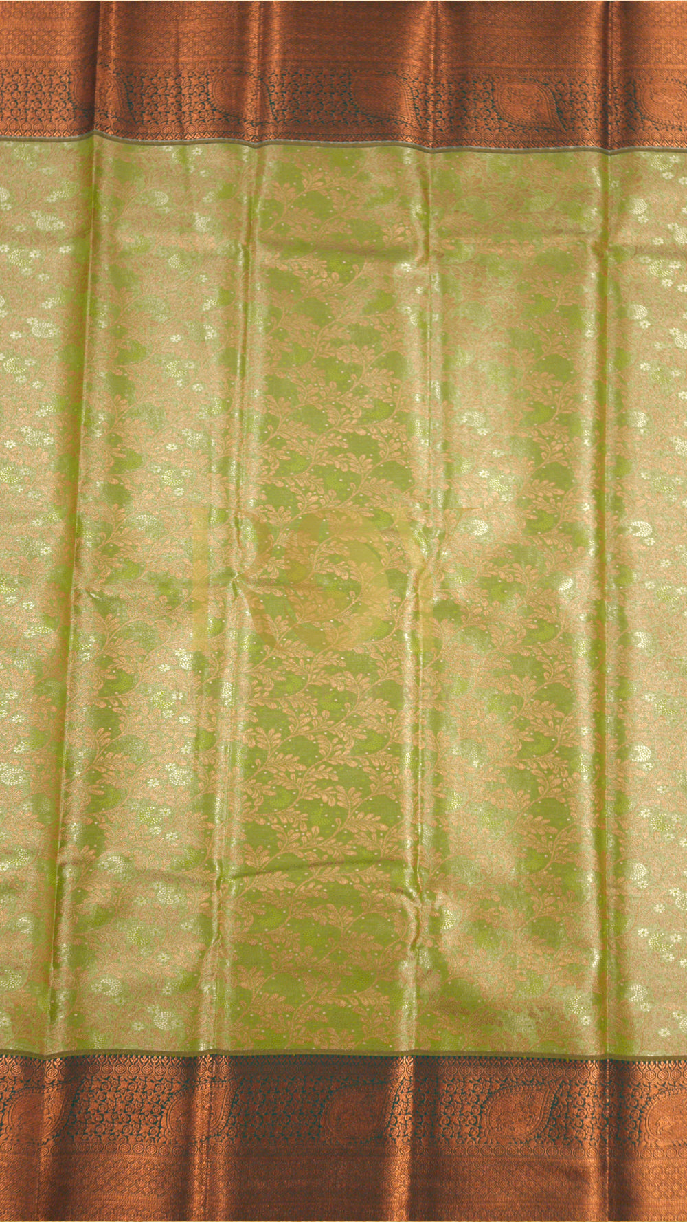Parrot Green Copper Jari Kodi Jacquard Tissue Silk Saree