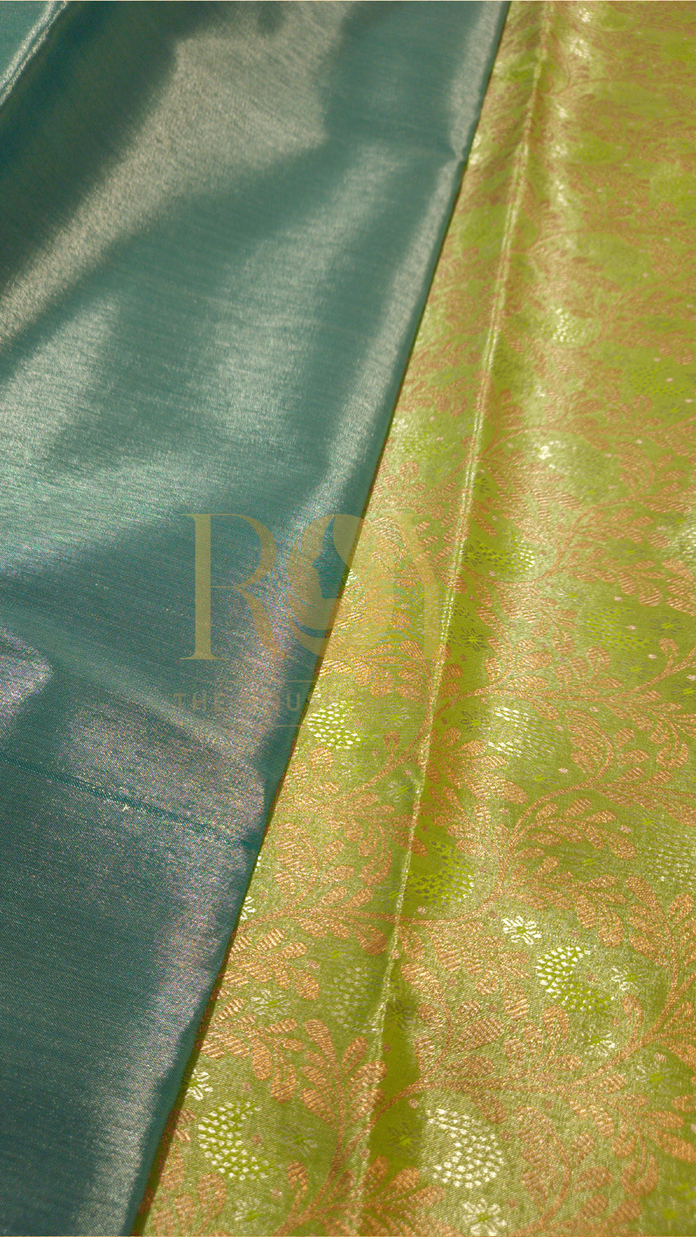 Parrot Green Copper Jari Kodi Jacquard Tissue Silk Saree