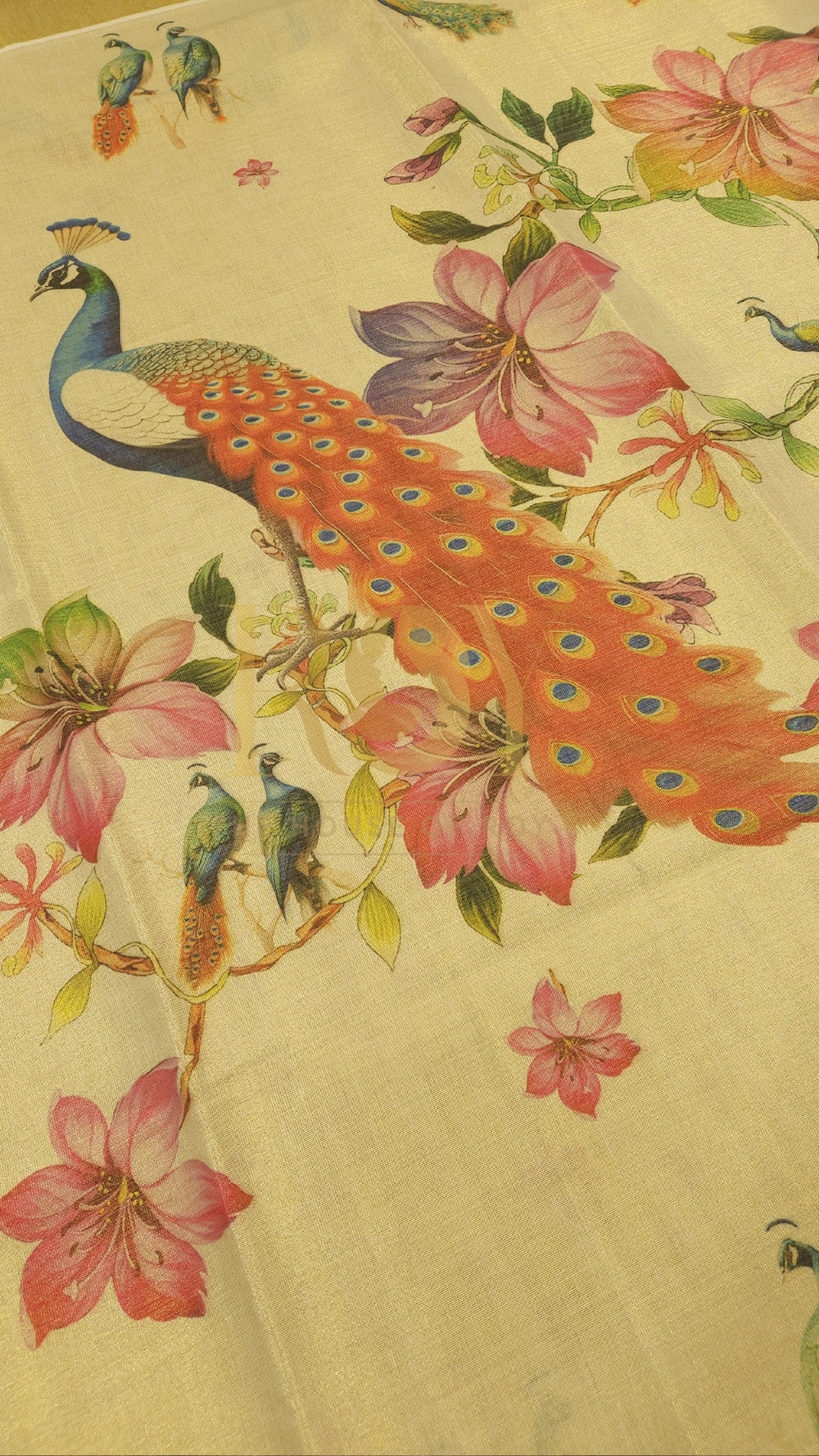 Peacock Print Tissue Kerala Saree