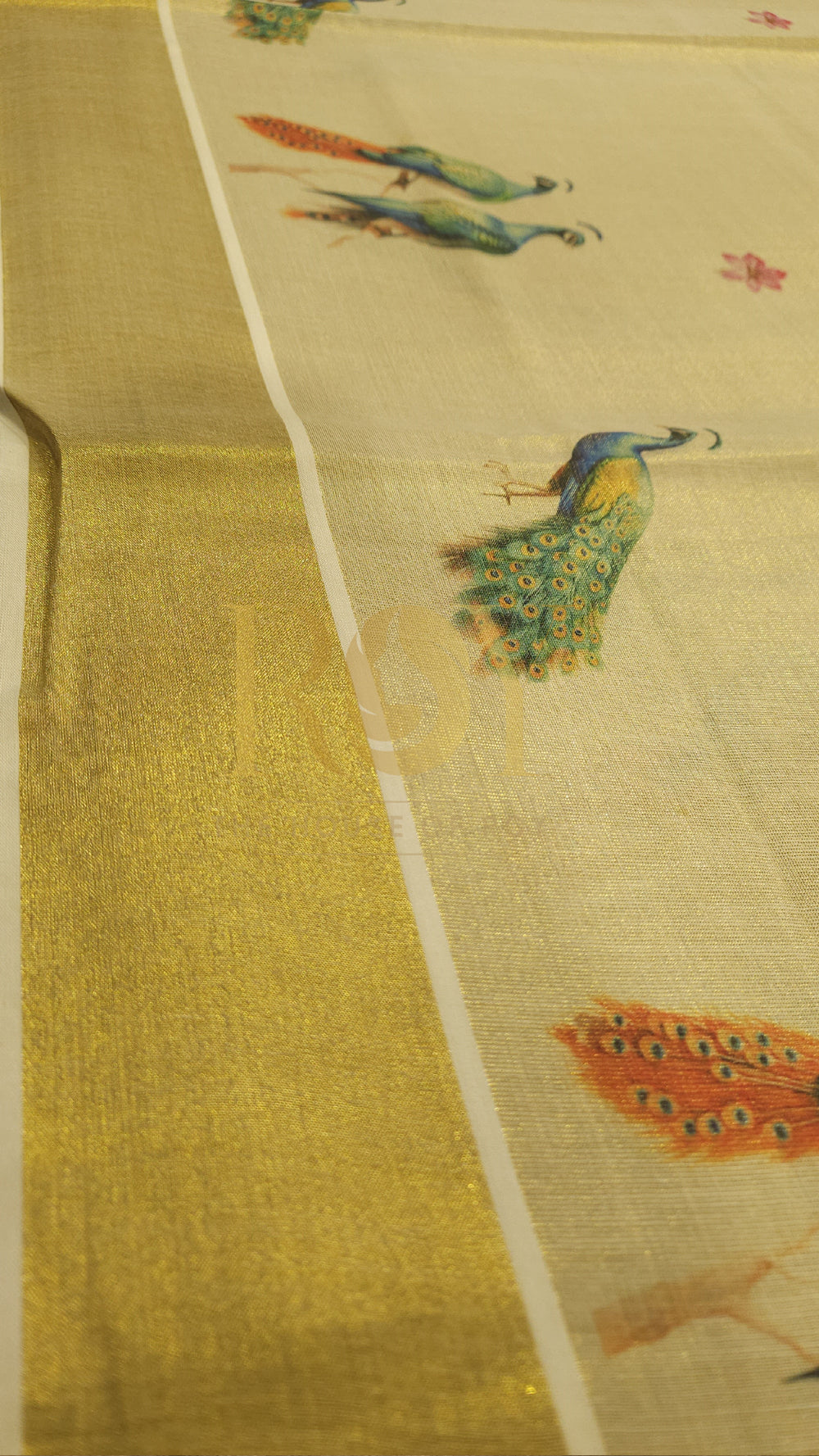 Peacock Print Tissue Kerala Saree