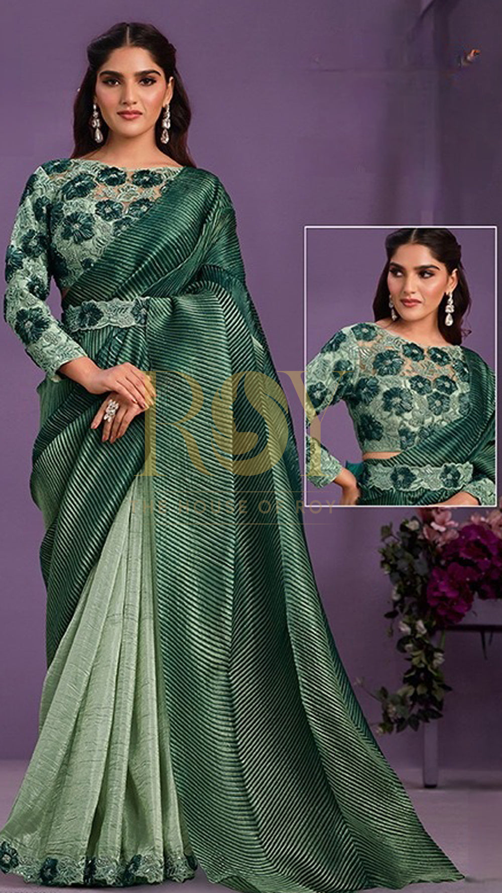 Pine Green Pre-Draped Designer Saree