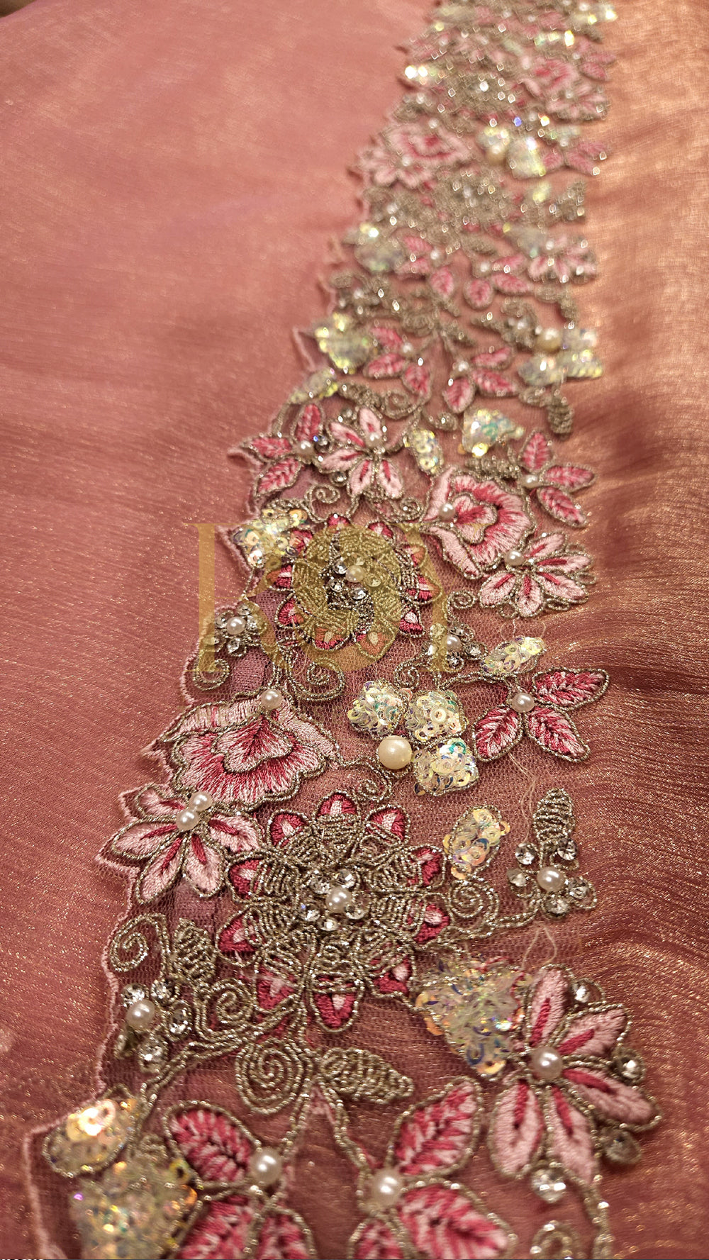 Peachish Pink Shimmer Designer Saree