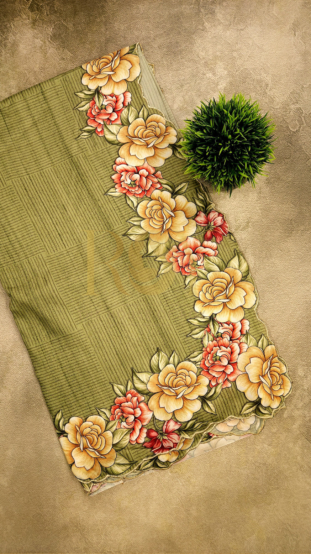 Floral Border Pista Green Silk Saree