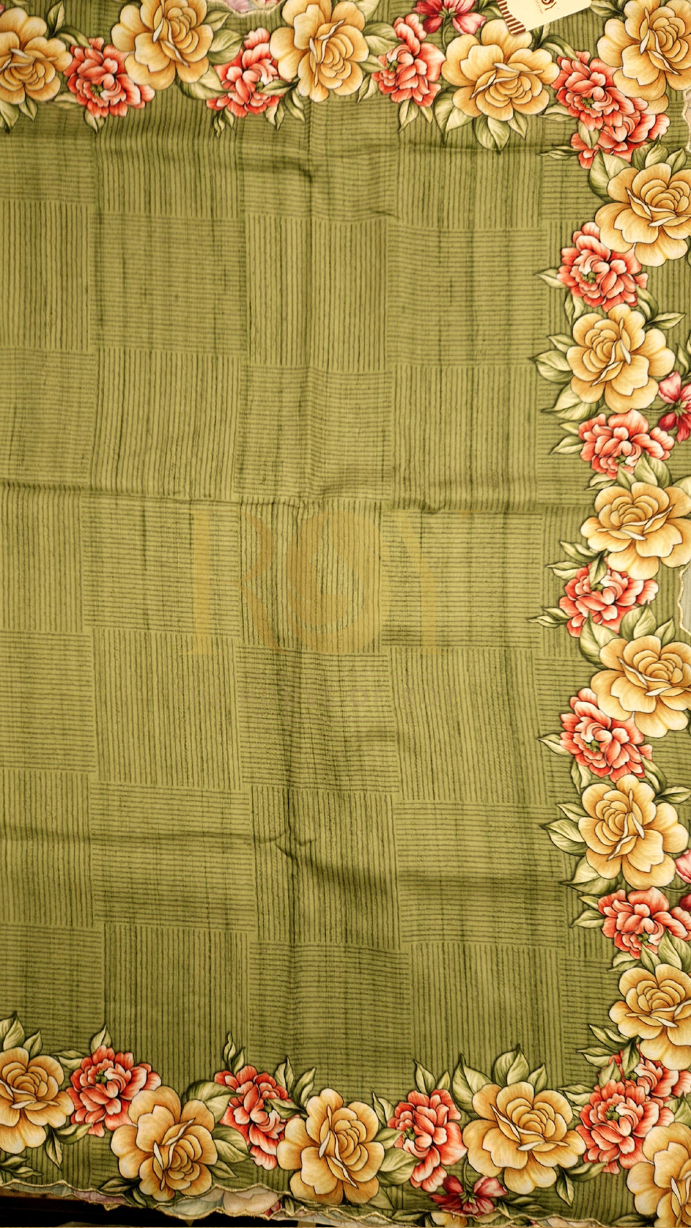 Floral Border Pista Green Silk Saree