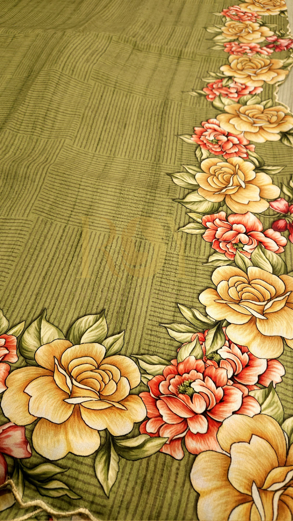Floral Border Pista Green Silk Saree