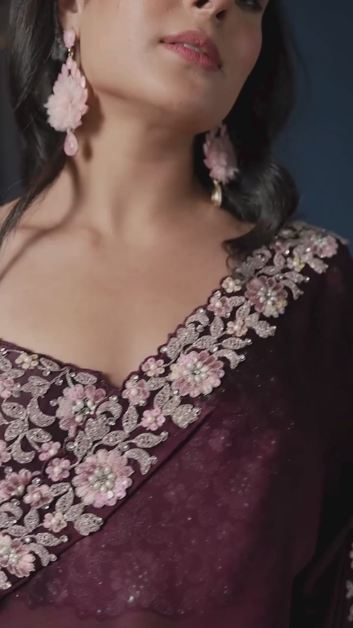 Wine designer saree