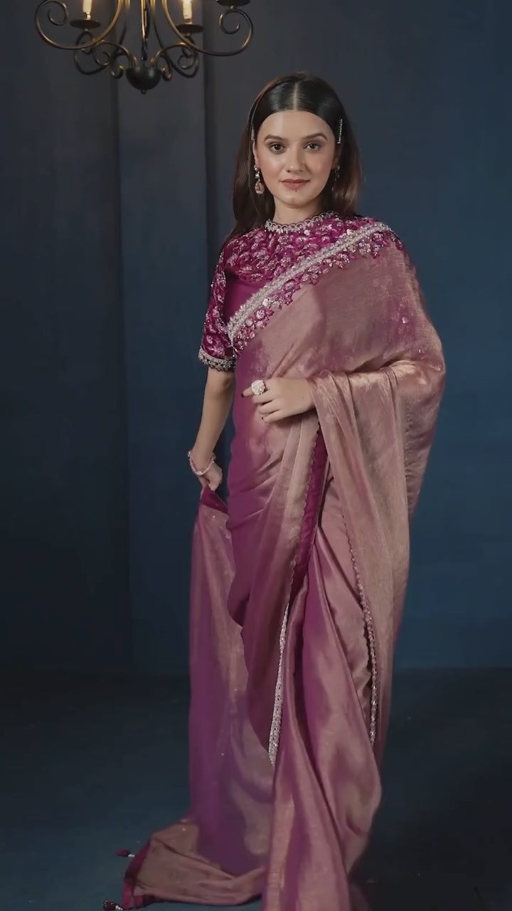 Tissue Magenta Designer Saree