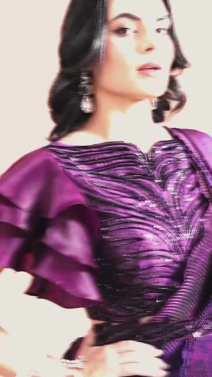 Hues of Purple Pre-Draped Designer Saree
