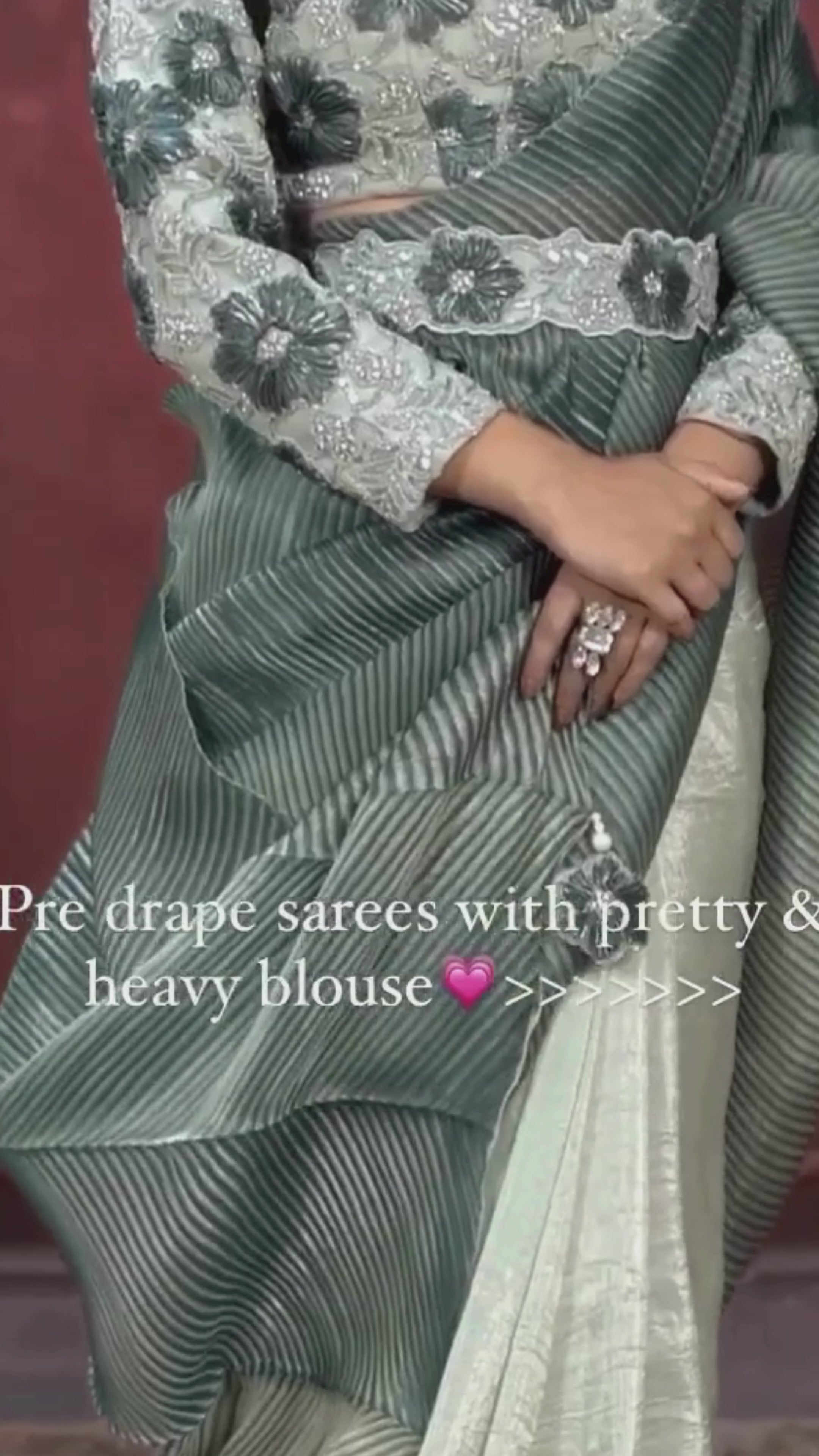 Pine Green Pre-Draped Designer Saree