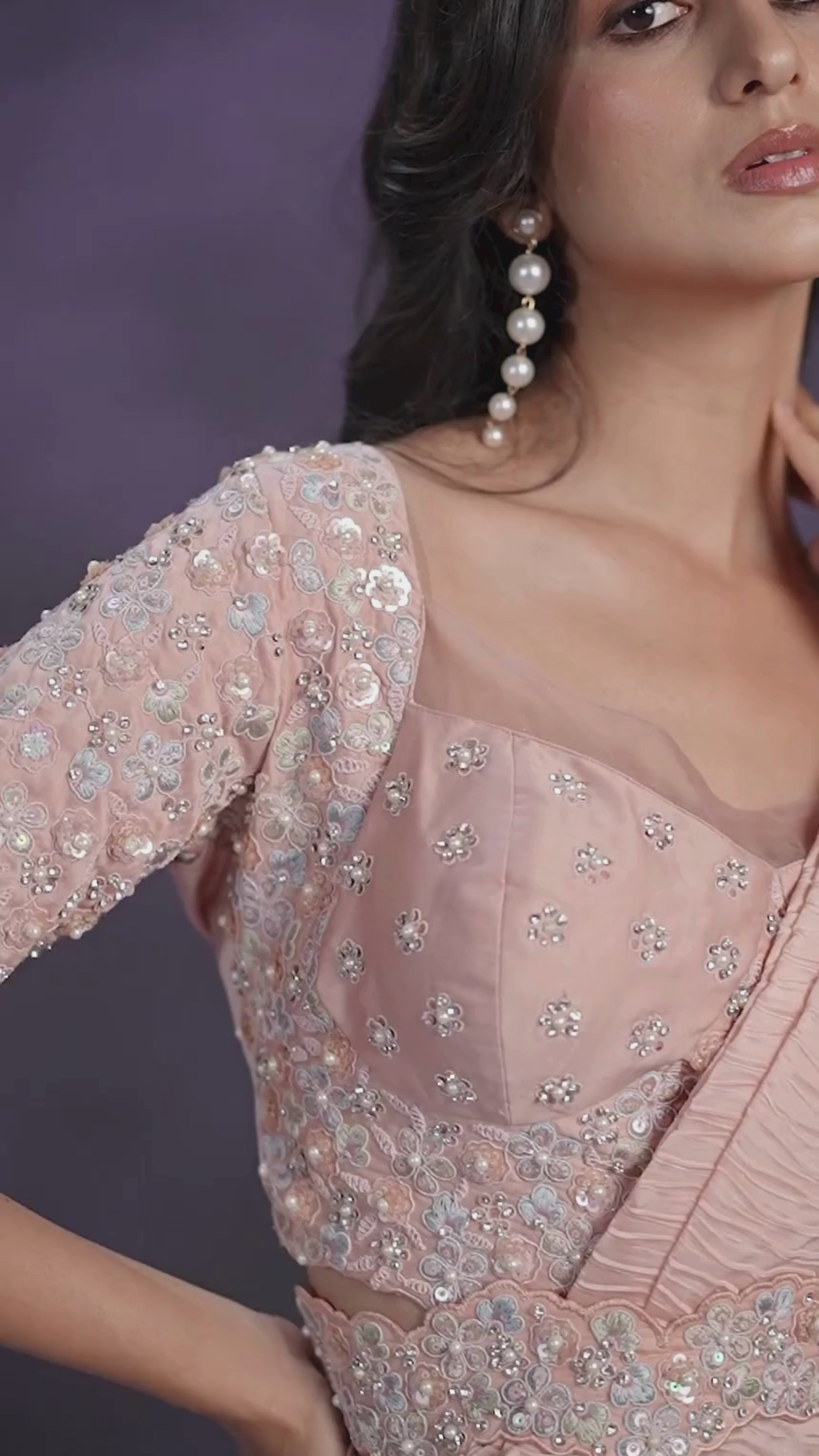 Peach Pre-Draped Designer Saree