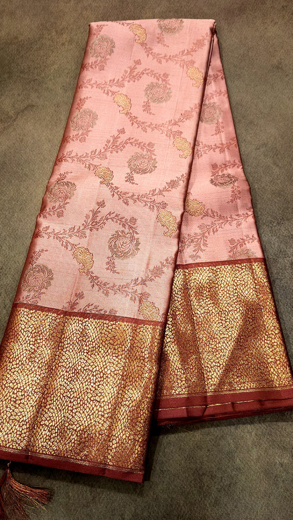 Pure Kancheepuram Silk Saree Mauve Pink with Brown