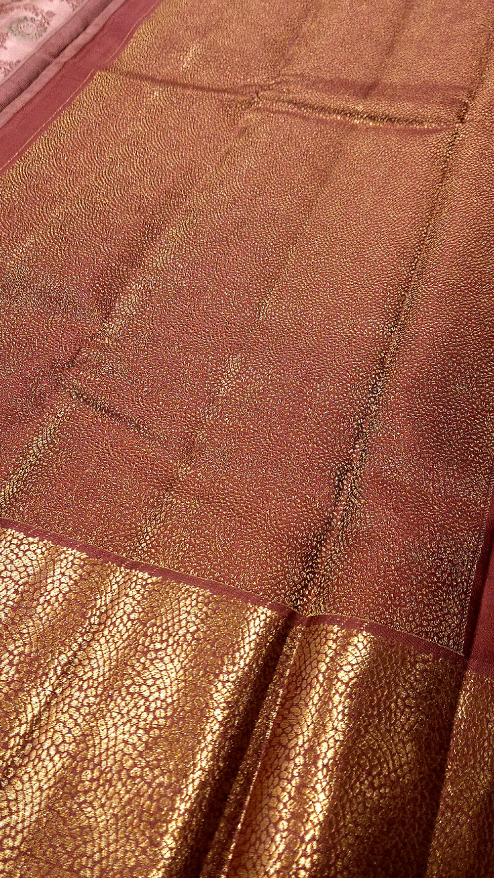 Pure Kancheepuram Silk Saree Mauve Pink with Brown