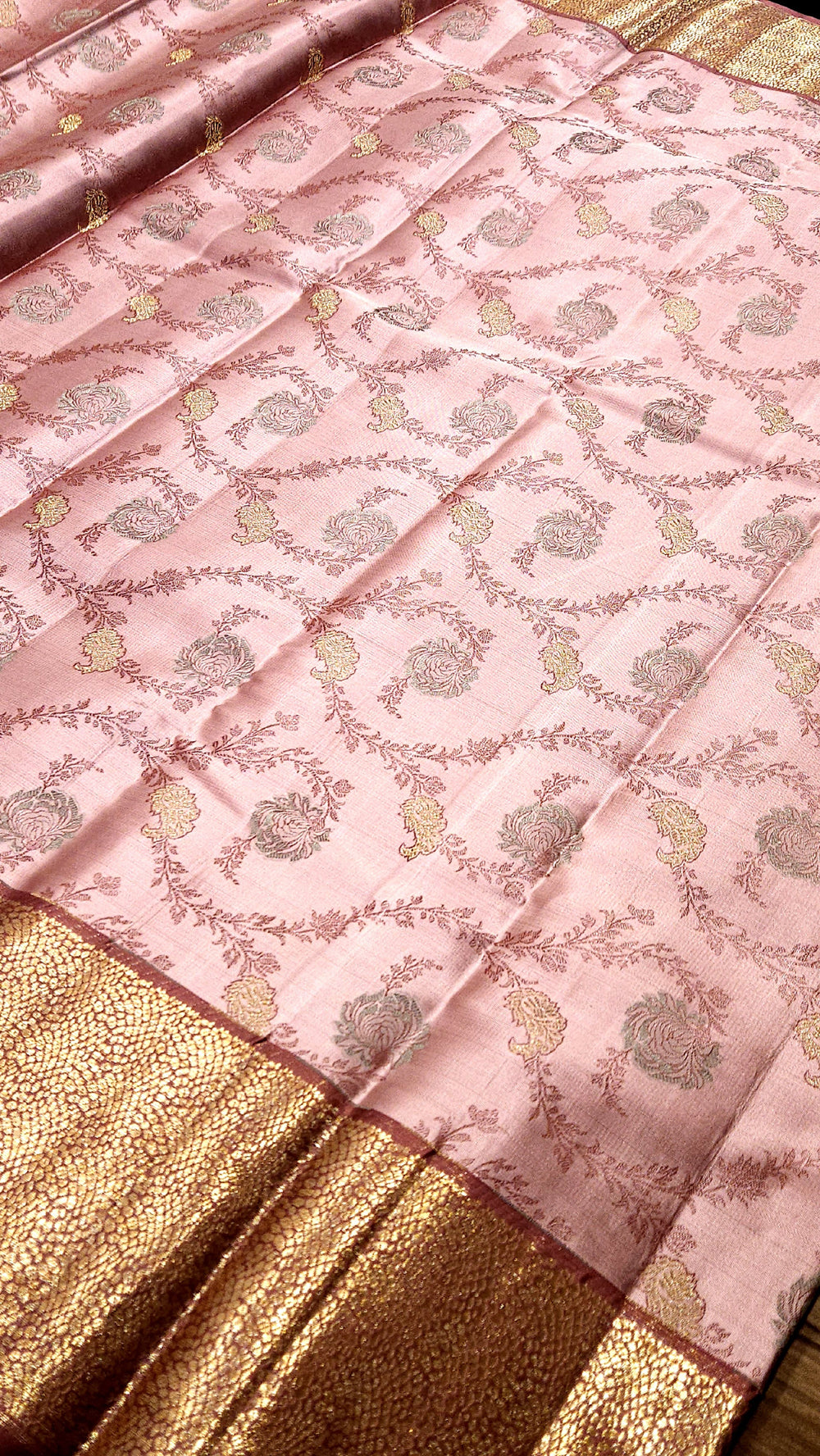 Pure Kancheepuram Silk Saree Mauve Pink with Brown