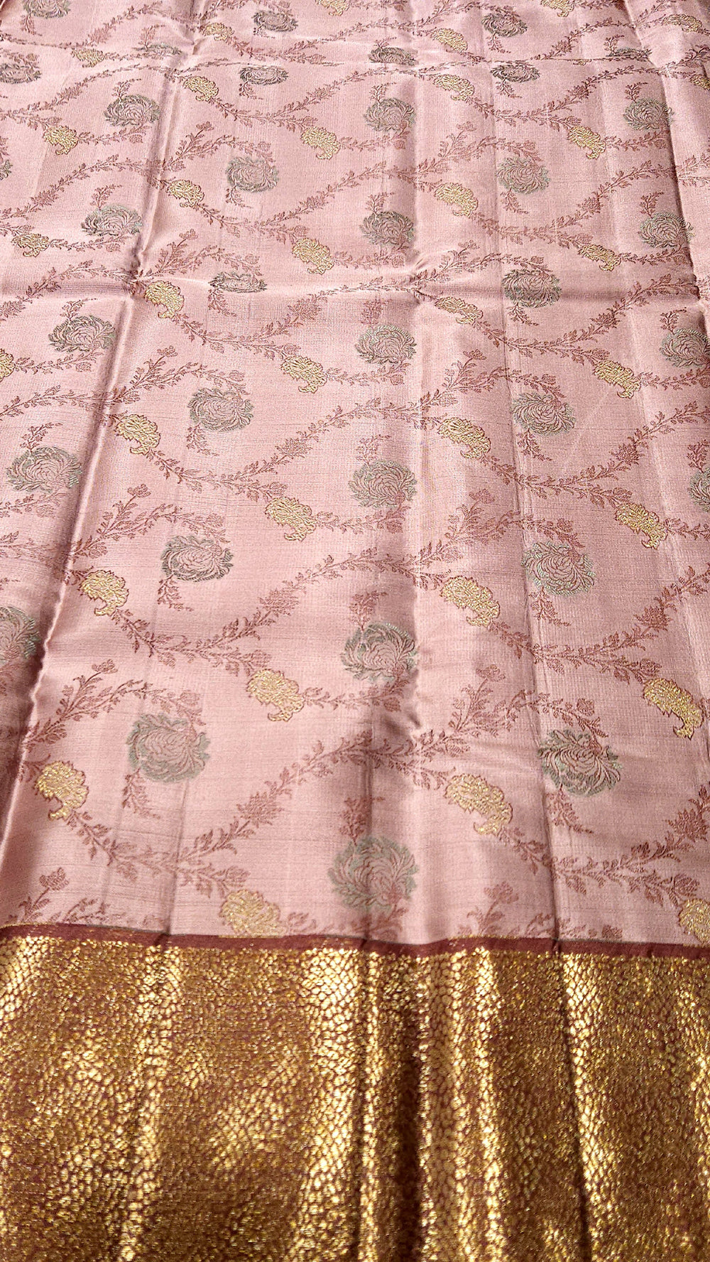 Pure Kancheepuram Silk Saree Mauve Pink with Brown