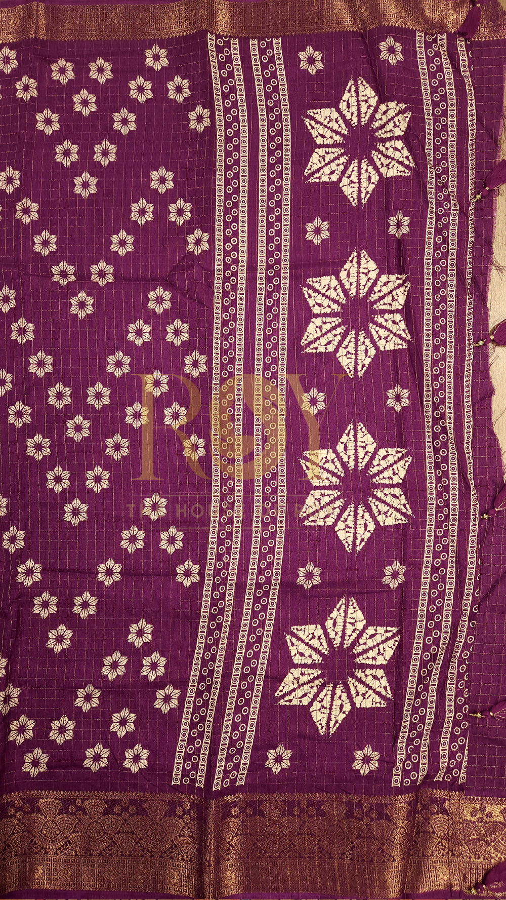 Purple Flower Print Dola Silk Saree
