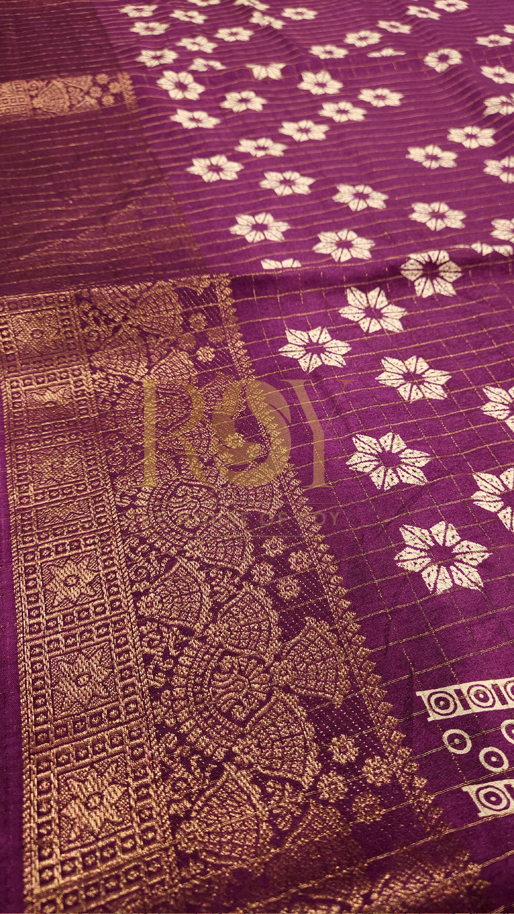 Purple Flower Print Dola Silk Saree