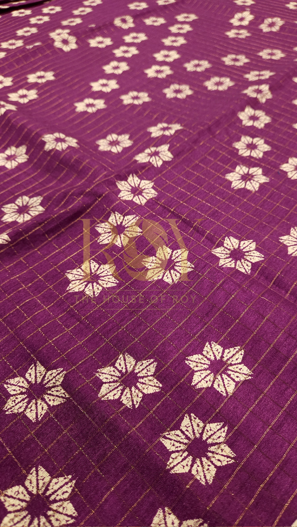 Purple Flower Print Dola Silk Saree
