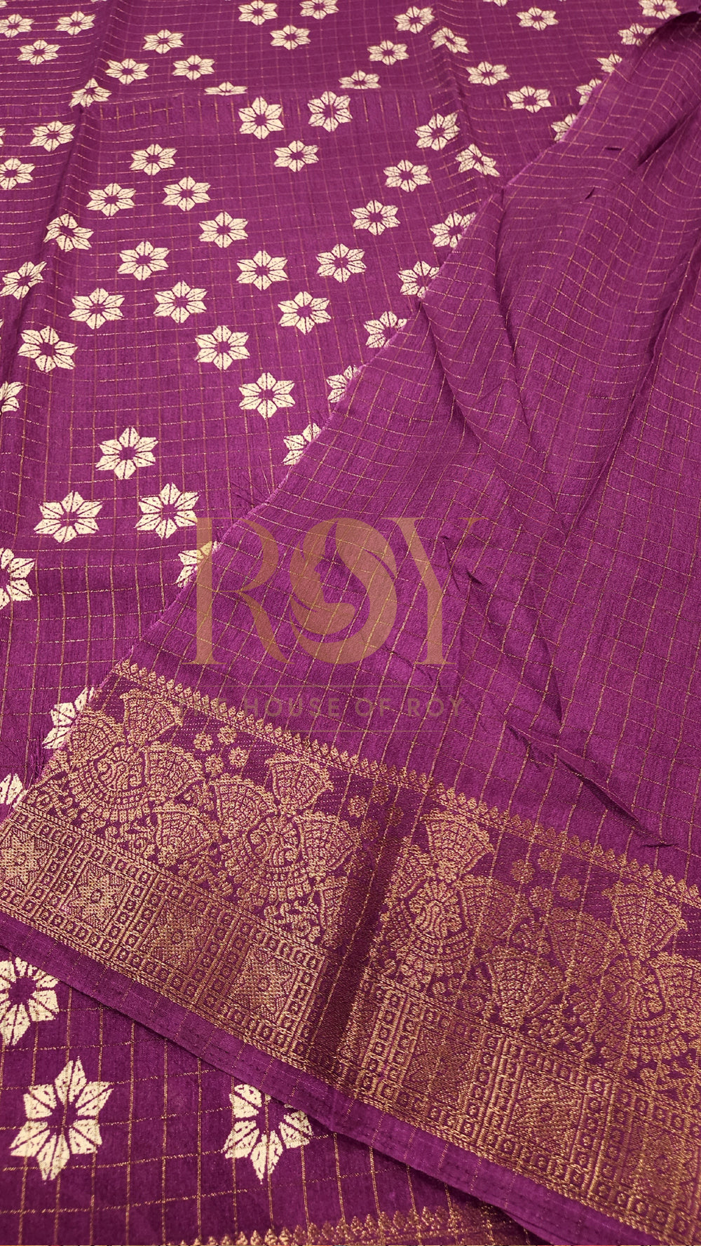 Purple Flower Print Dola Silk Saree