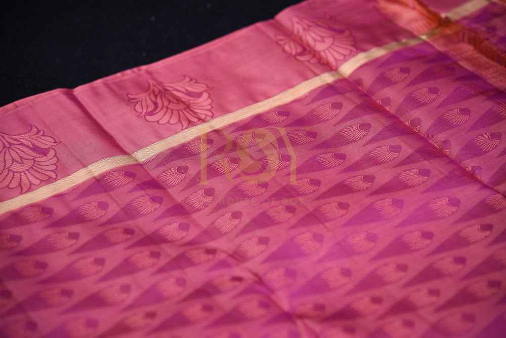 Pure Purple Silk Saree with Peachish Pink Border