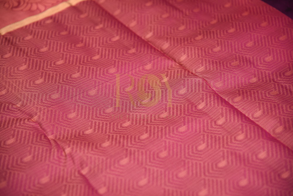 Pure Purple Silk Saree with Peachish Pink Border