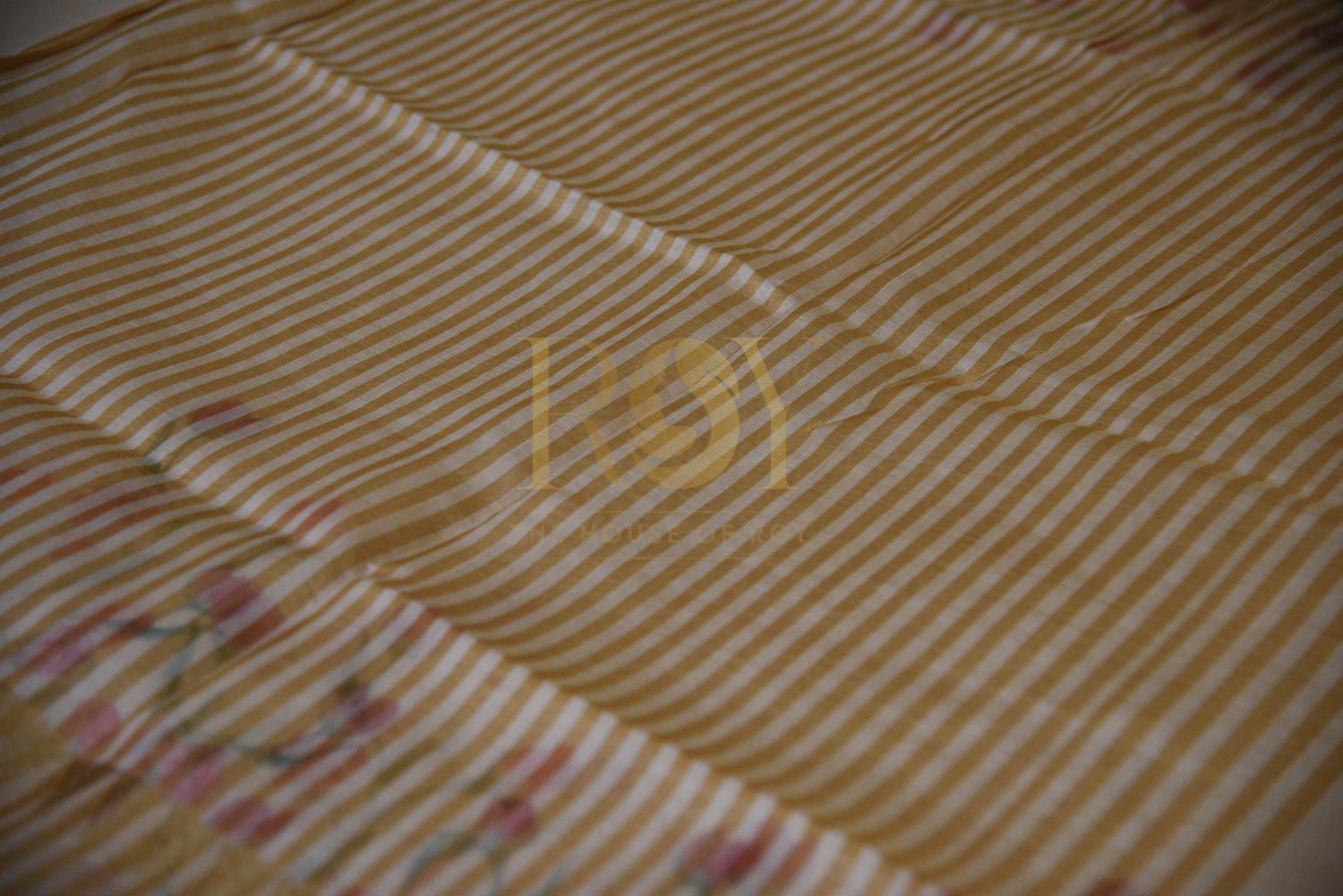 Raw Silk Kasavu Saree with Digital Floral (Tulip) Print & Zari