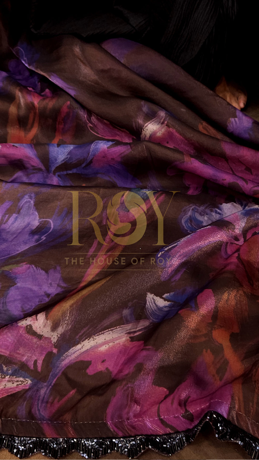 Digital Print Black Saree