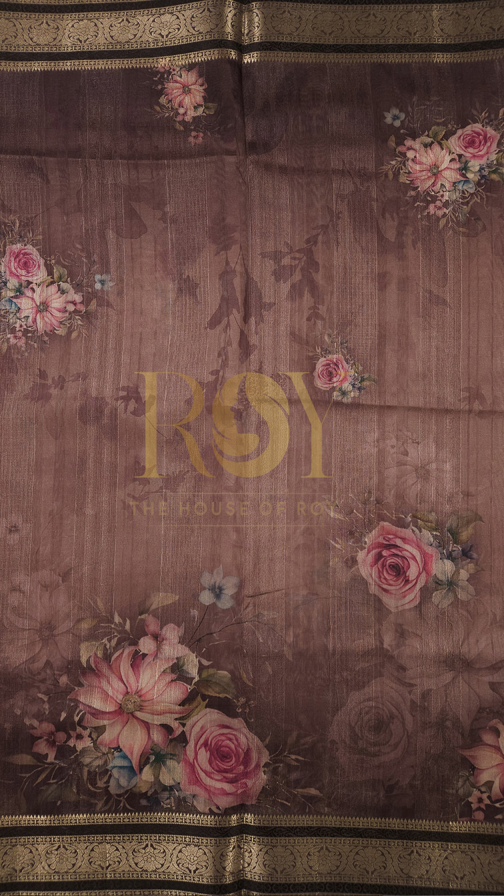 Rust Floral Print Chandheri Saree