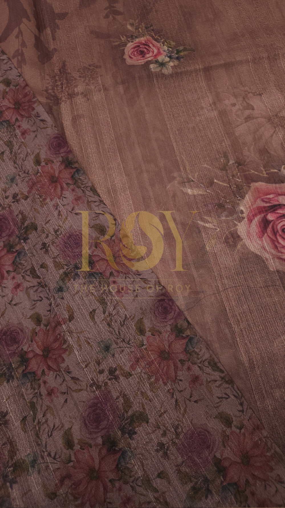Rust Floral Print Chandheri Saree