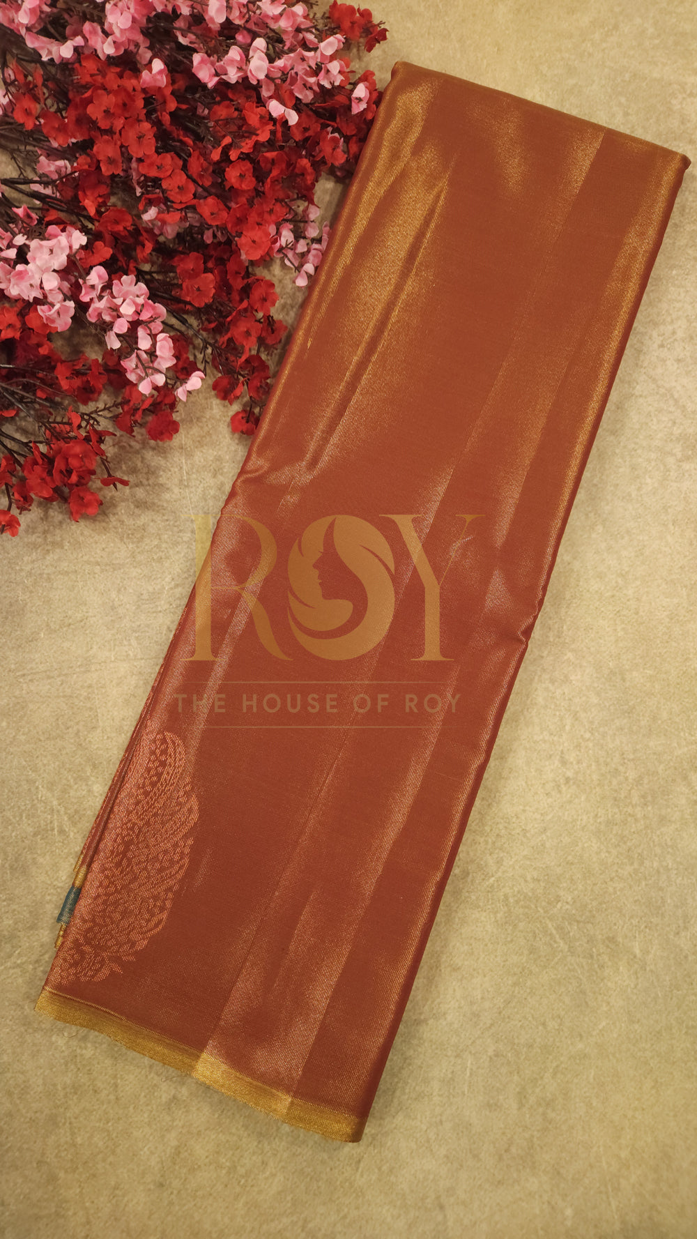 Tissue Silk cotton Saree Rust orange